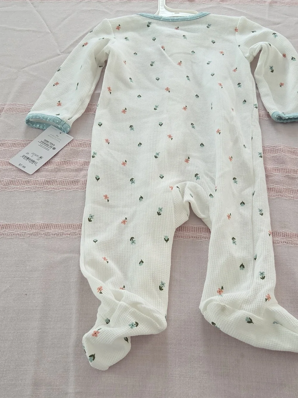 Carter's White Floral Waffle Footie with Blue Heart Size 9 Mo BNWT
